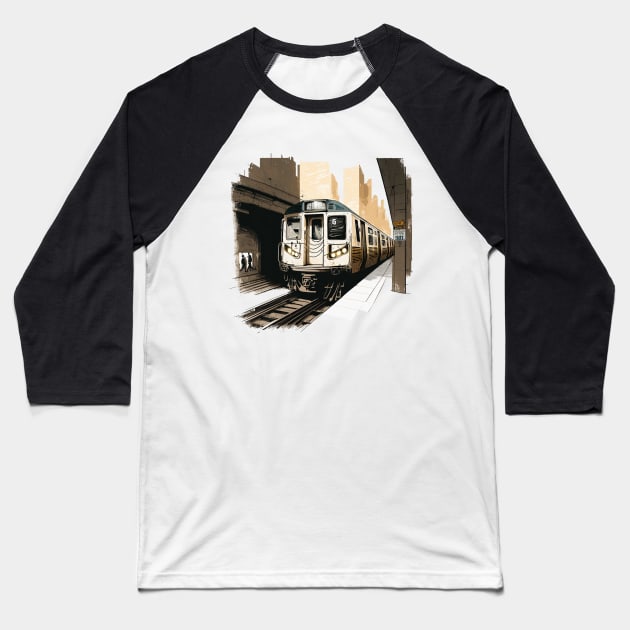 NYC Subway Illustration Baseball T-Shirt by Nysa Design